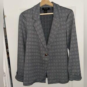 Maze Plaid Single-Button Women’s Blazer in Black & White- Small